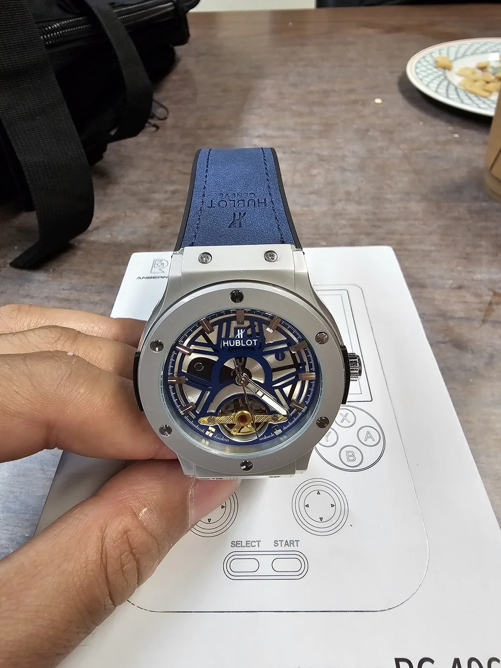 Men's Skeleton Dial Blue Leather Strap Watch